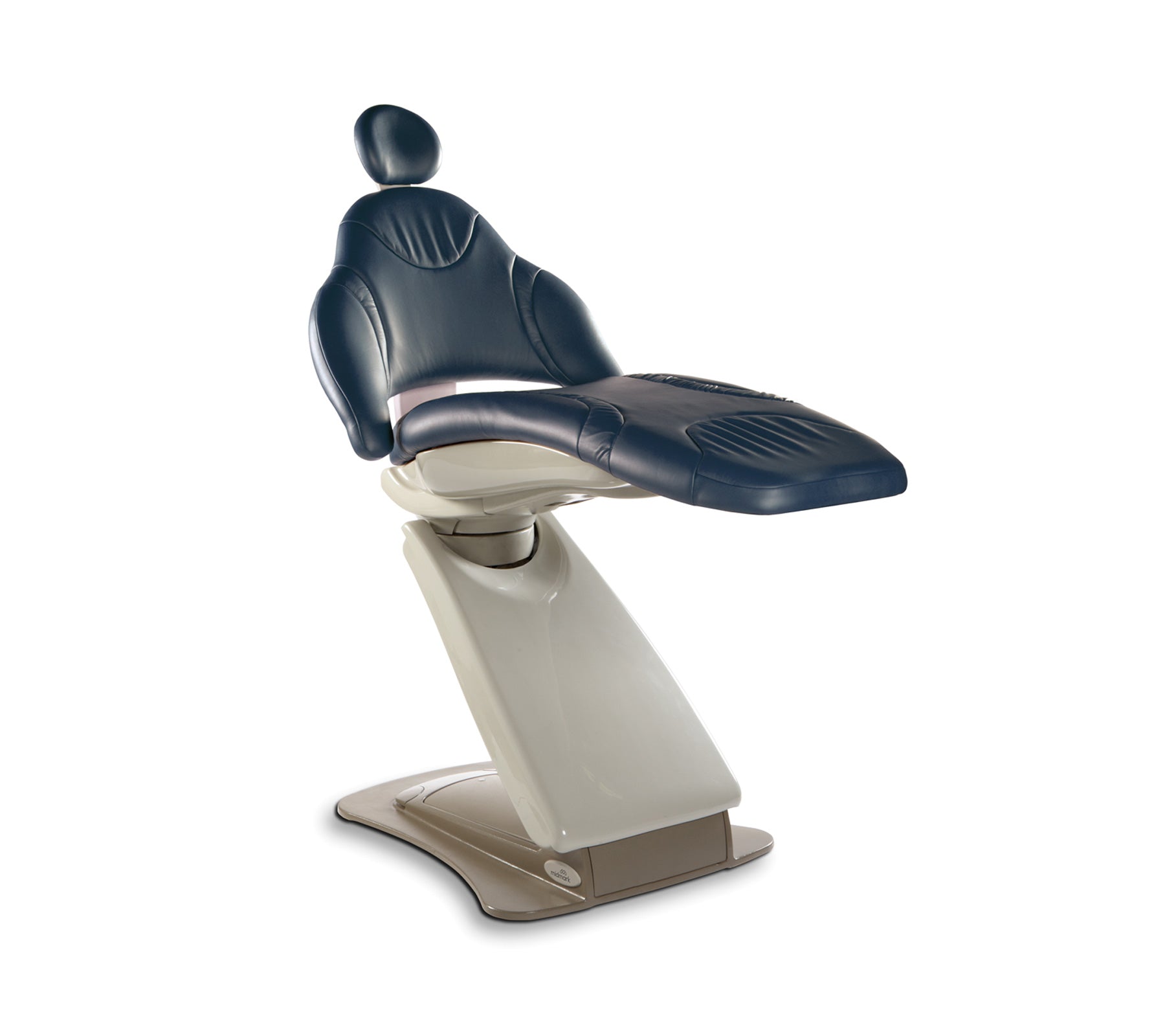Elevance dental chair with blue upholstery and ergonomic patient seat on a white background.