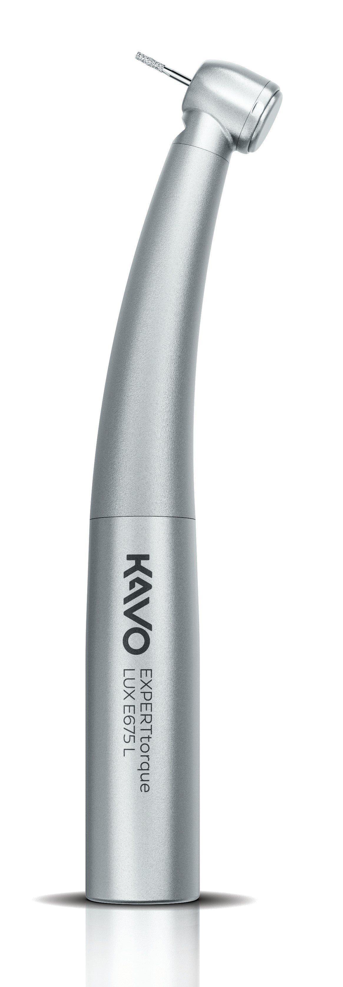 Silver KaVo EXPERTtorque Mini E675 L dental handpiece on a transparent background.