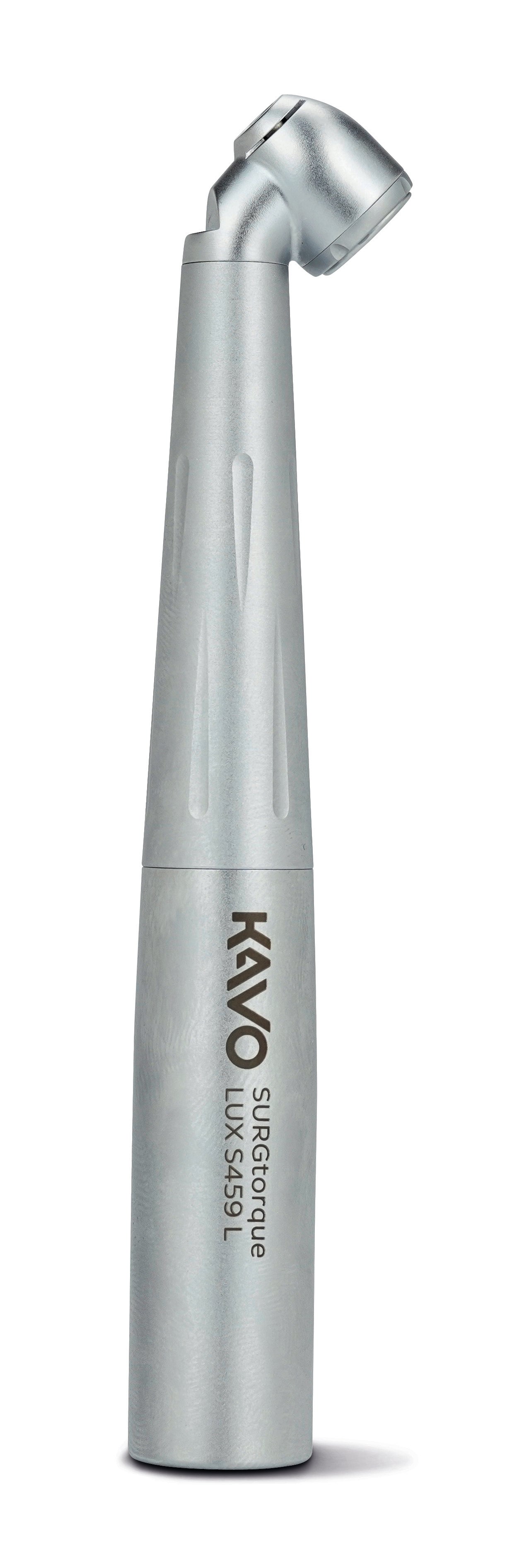 Silver KaVo SURGtorque LUX S459 L surgical handpiece on a transparent background.