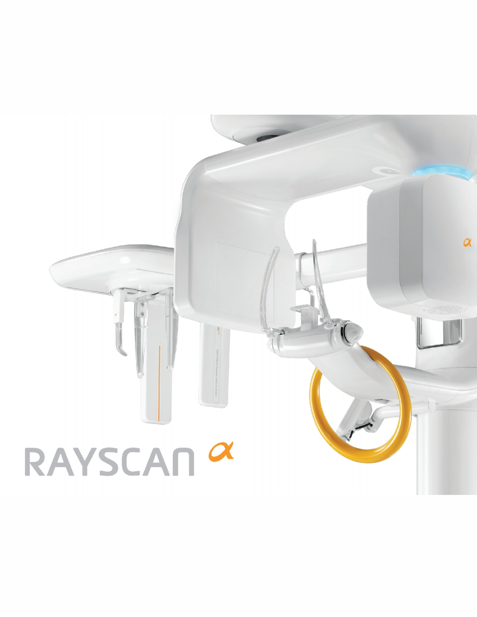 Close-up of the RAYSCAN Alpha 2D panoramic dental imaging system with patient positioning supports and scanning arm.