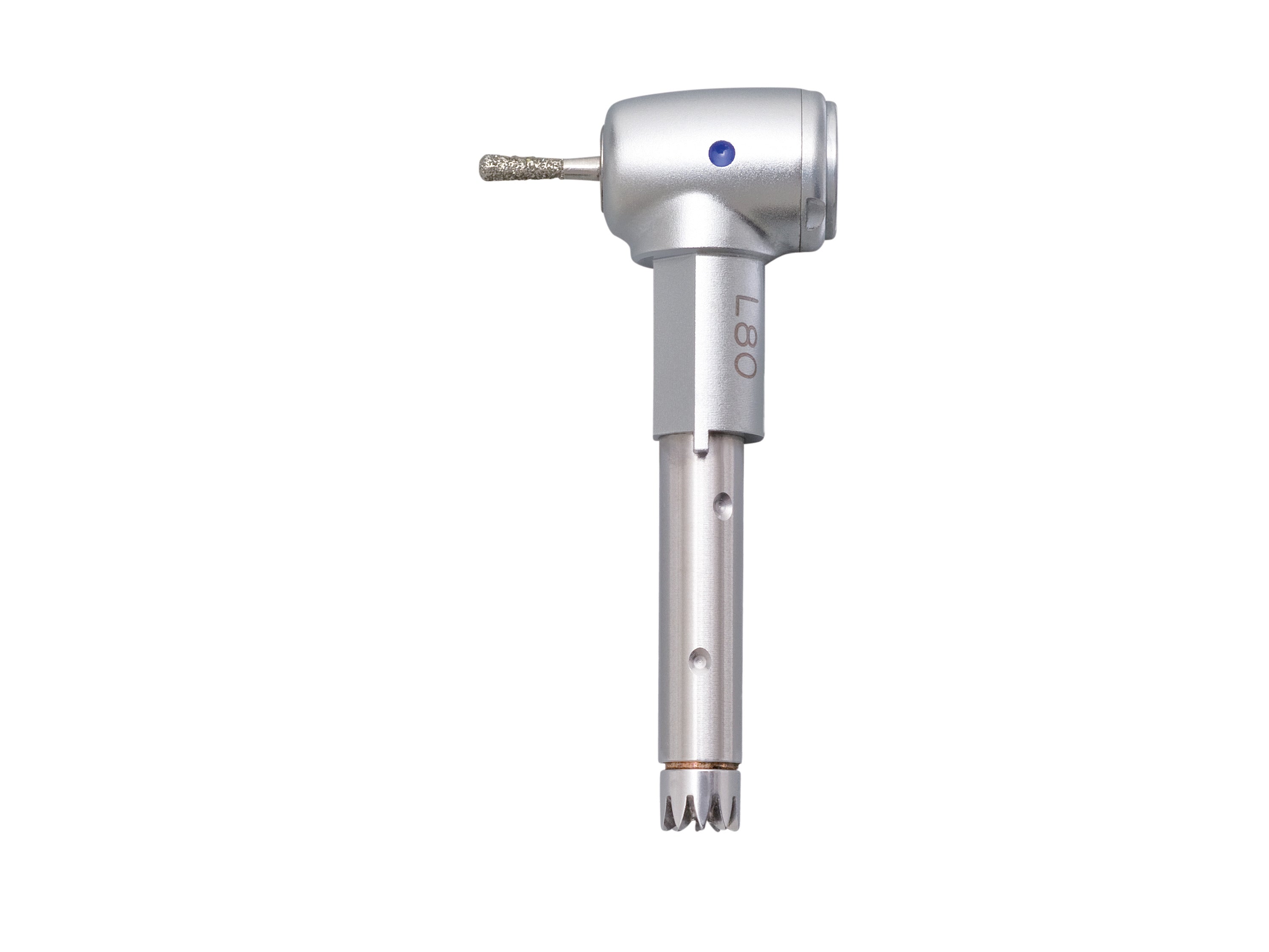 Silver KaVo INTRA Head L80 dental handpiece attachment with angled head on a white background.