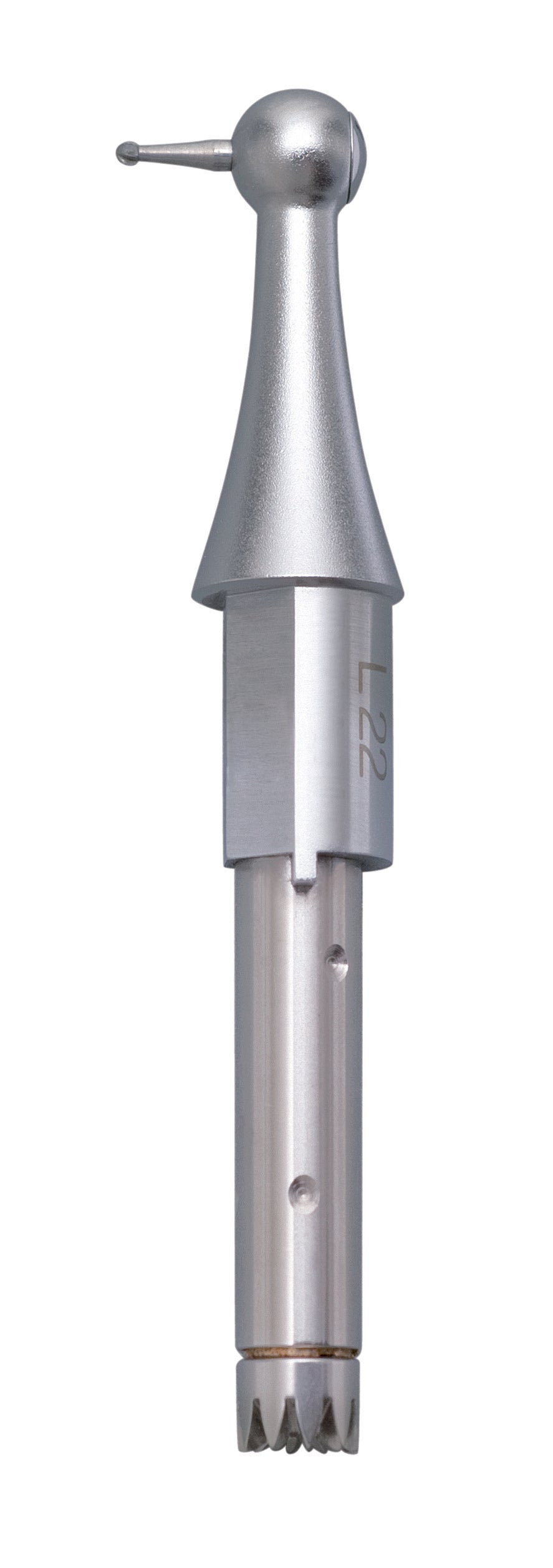 Silver KaVo INTRA Micro-Head L22 dental handpiece attachment on a white background.