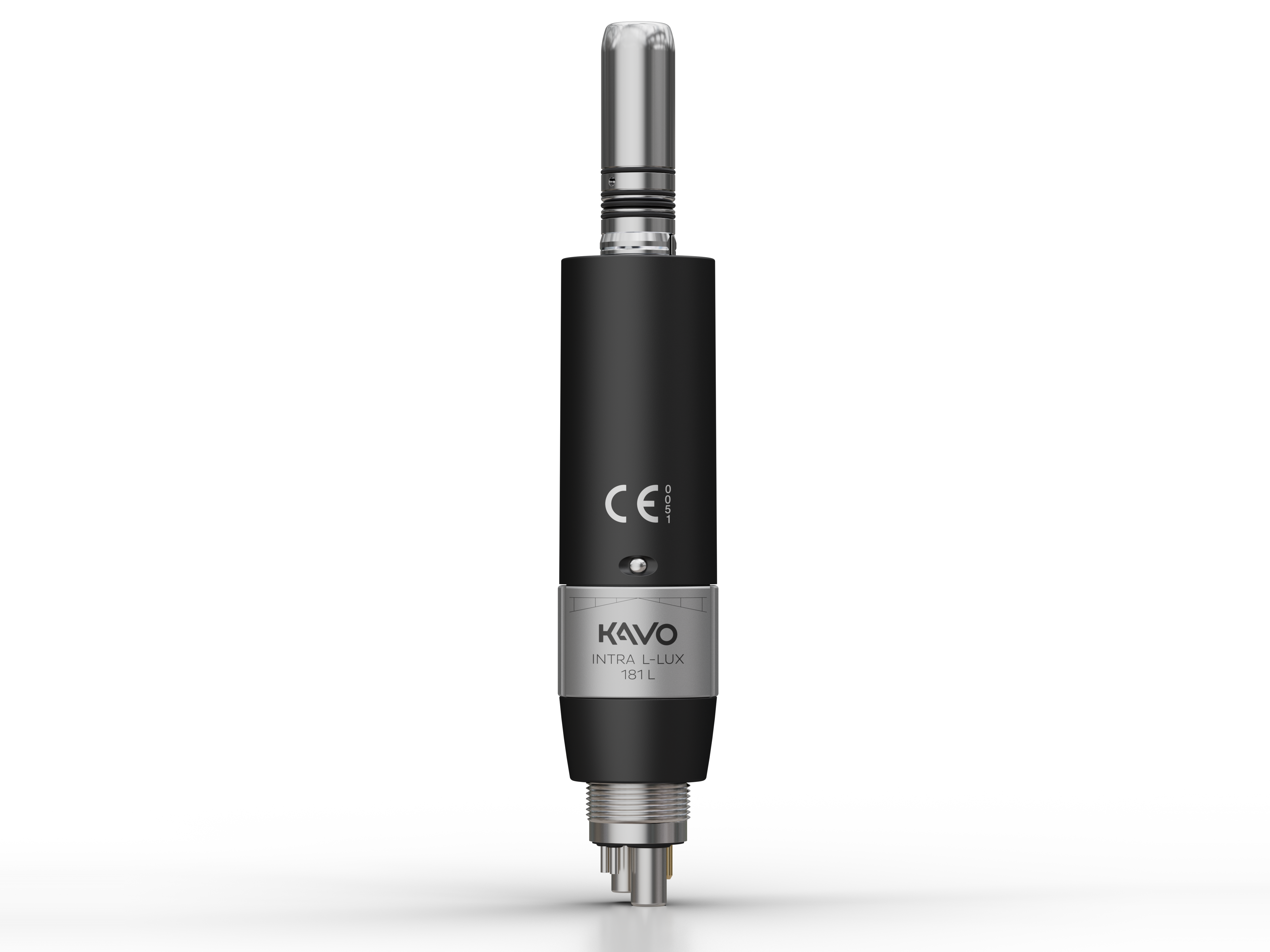 Black and silver KaVo INTRAmatic LUX 181 L motor on a transparent background.