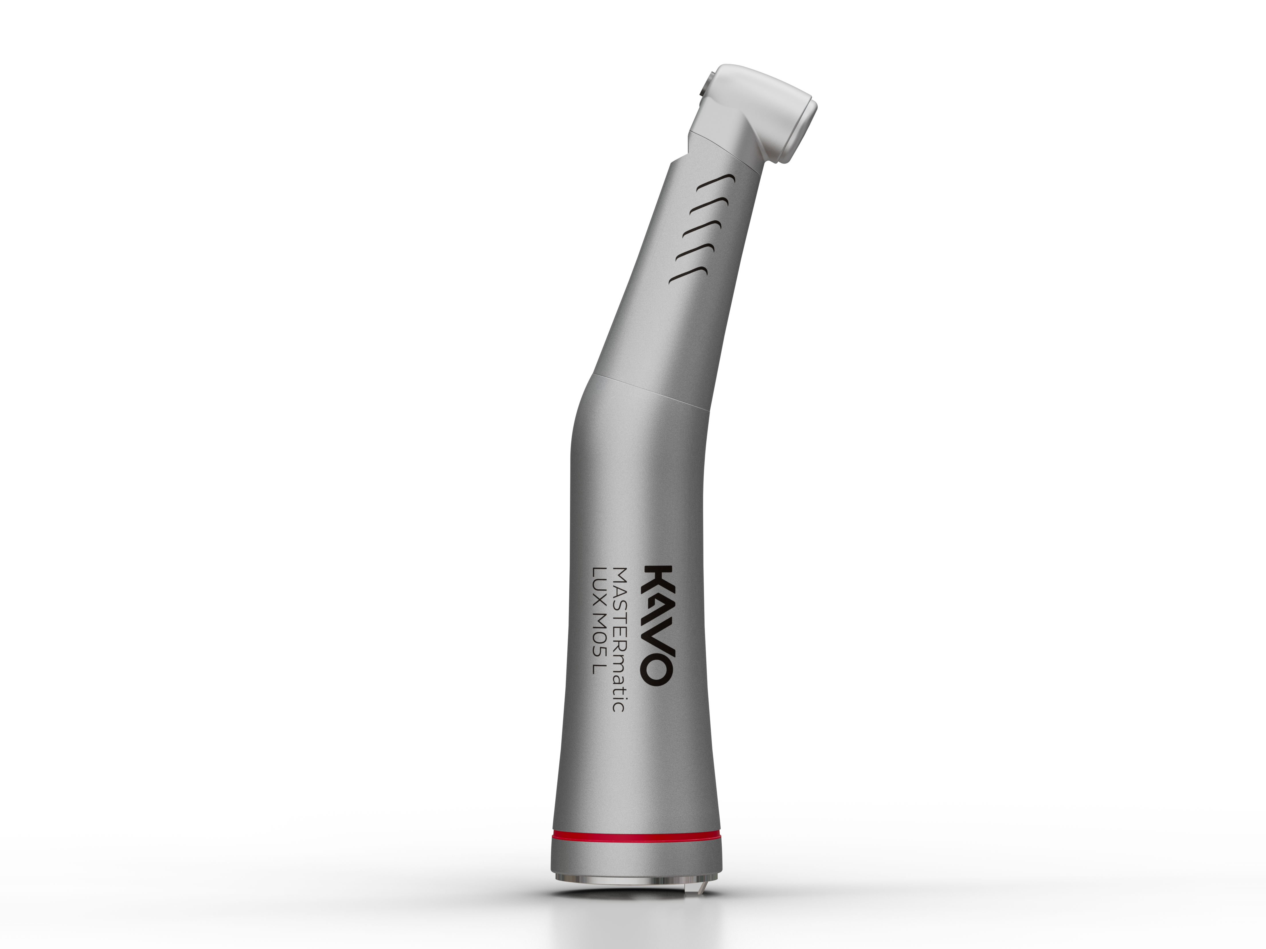 Silver KaVo MASTERmatic Mini LUX M05 L dental handpiece on a transparent background.