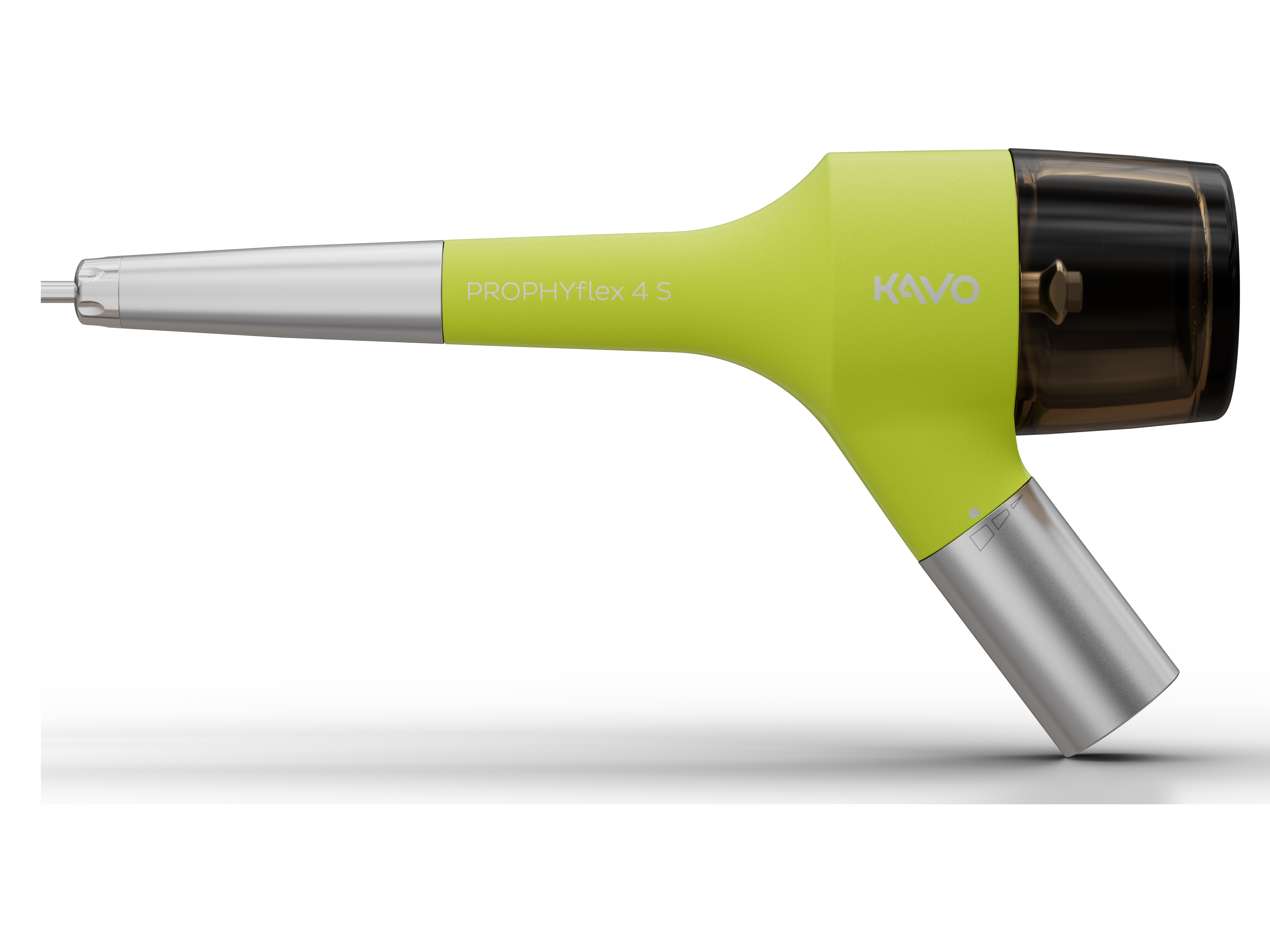 Lime green KaVo PROPHYflex 4 S air polishing handpiece on a transparent background.