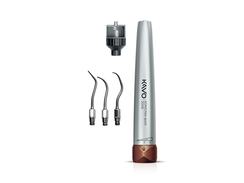 KaVo SONICflex quick 2008 dental handpiece set with scaler tips on a transparent background.