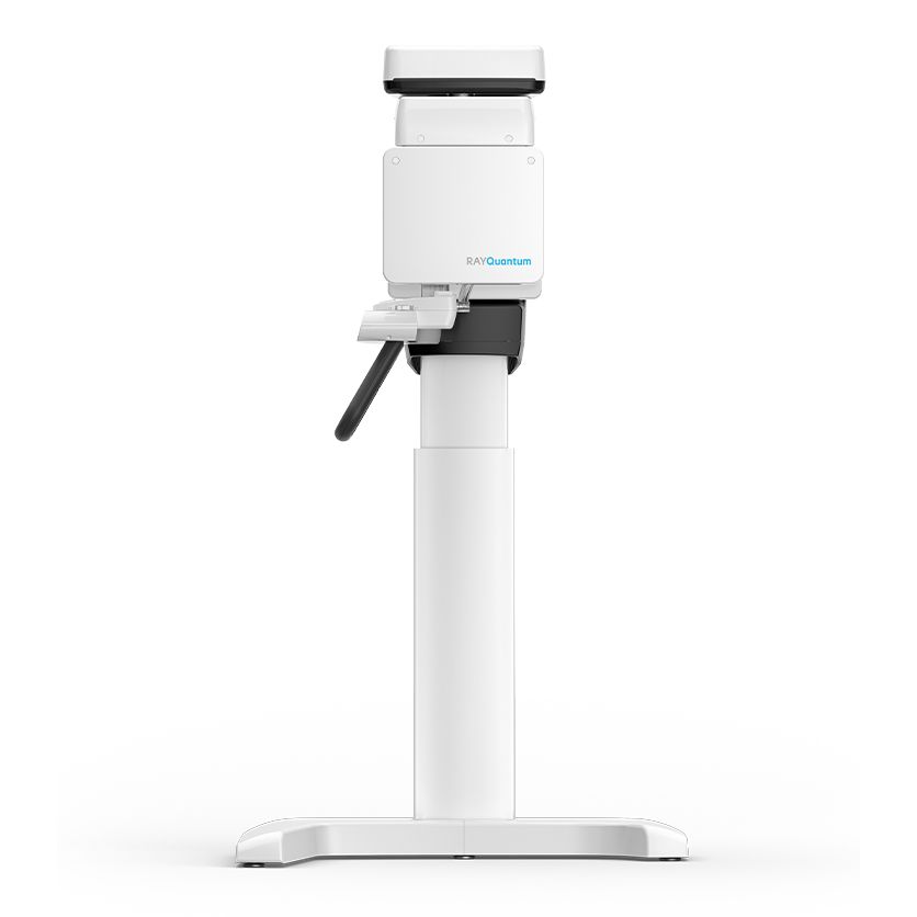 RAY Quantum dental imaging scanner on a floor stand shown from the front on a white background.