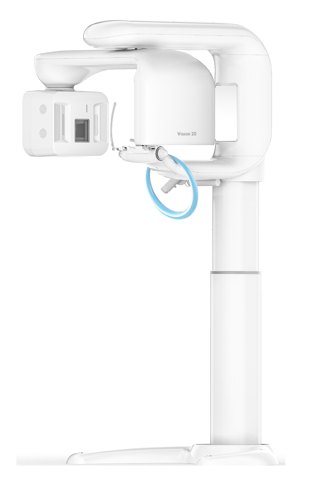 Vision 20 dental CBCT imaging system with patient positioning unit and scanning arm on a transparent background.